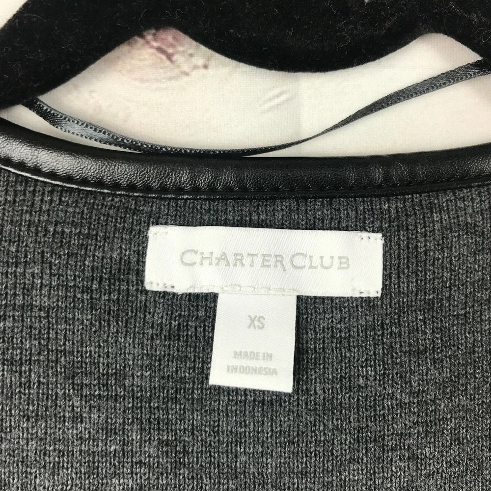 Charter Club Sweater Womens XS Gray Cardigan Open Front Long Sleeve Zip Pocket